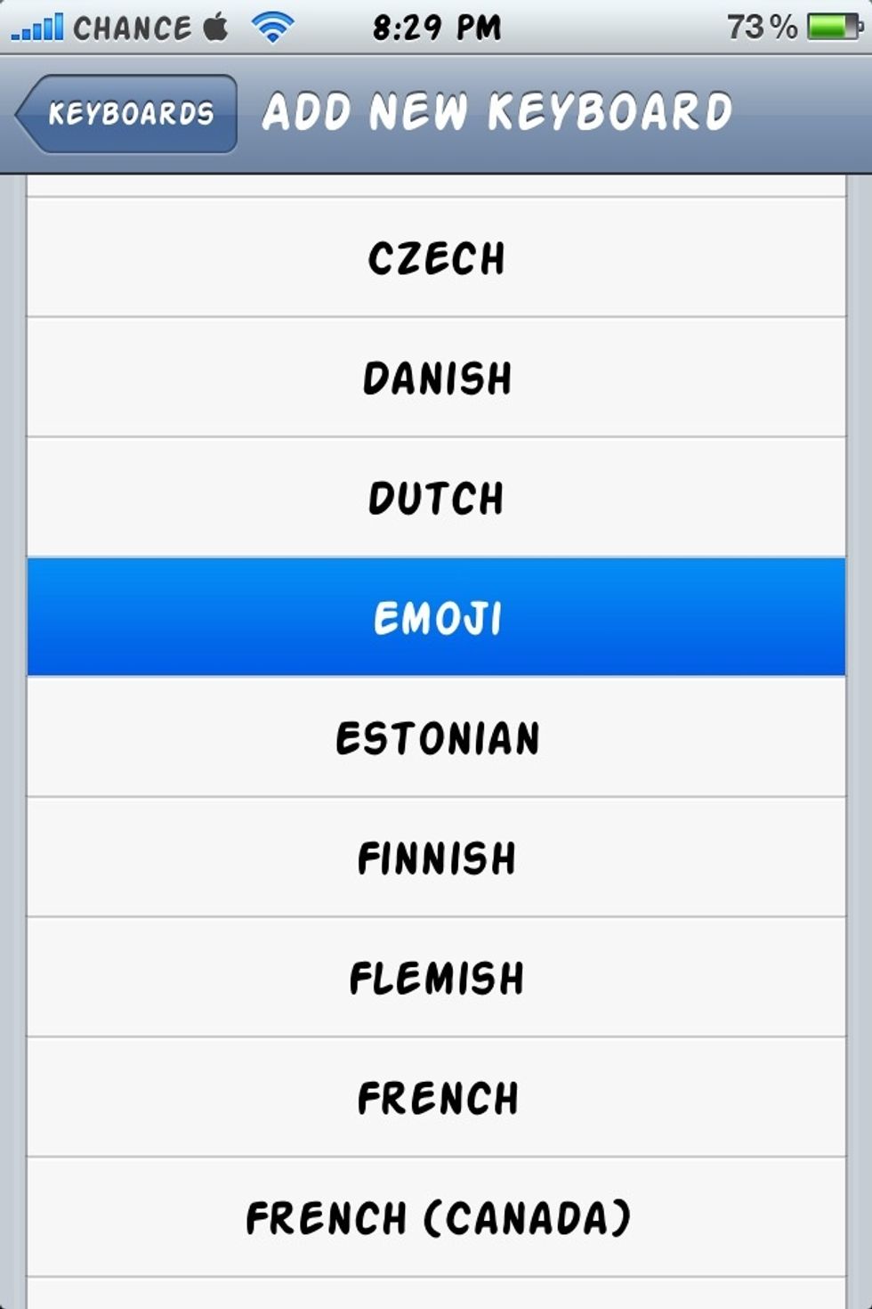 Select "Emoji" from the list.