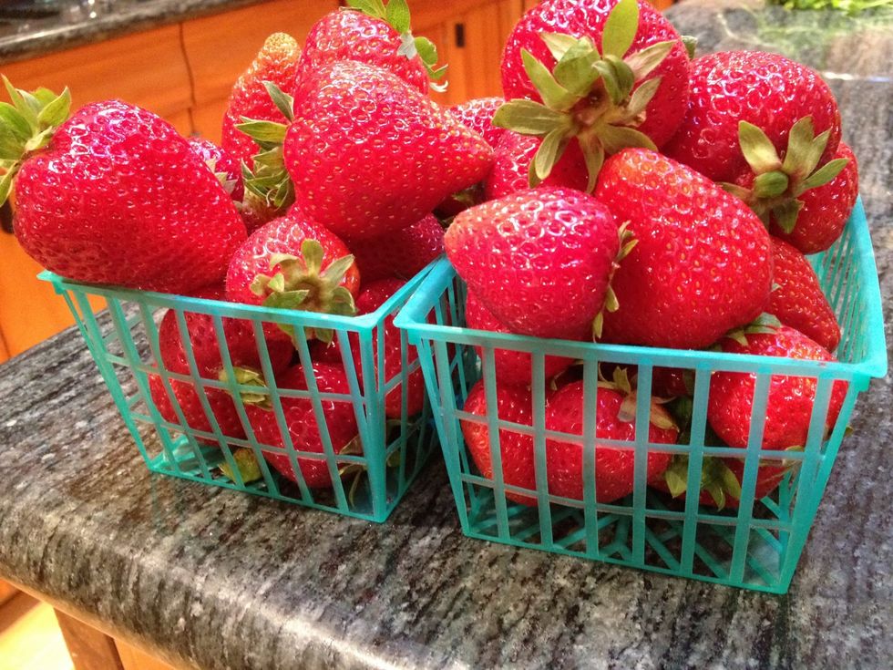 Select fresh, ripe strawberries. I am using 2 pints today, which is a nice size dessert for 4 people. This recipe can be easily adjusted for a crowd.