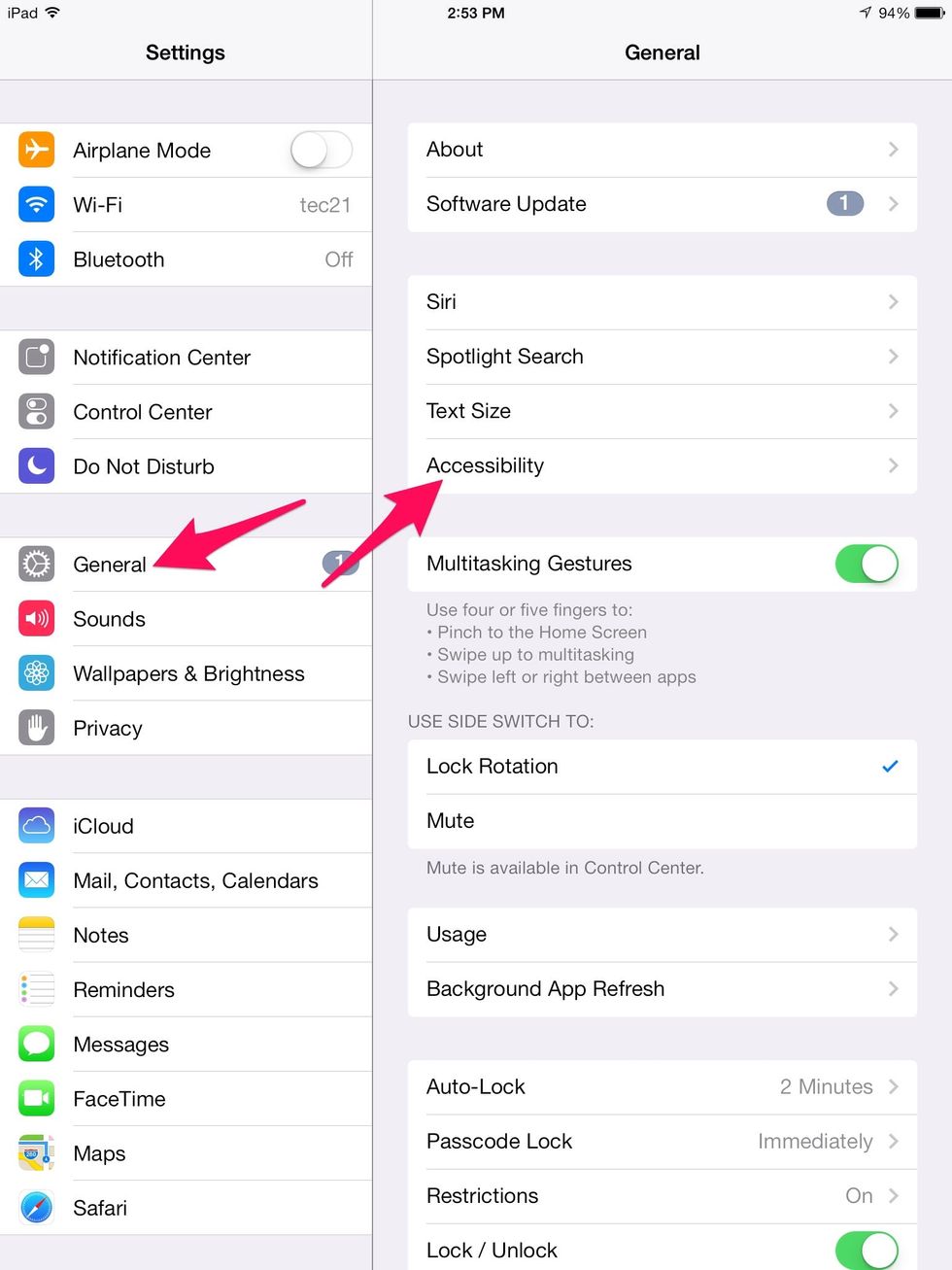 Select "General," then "Accessibility."
