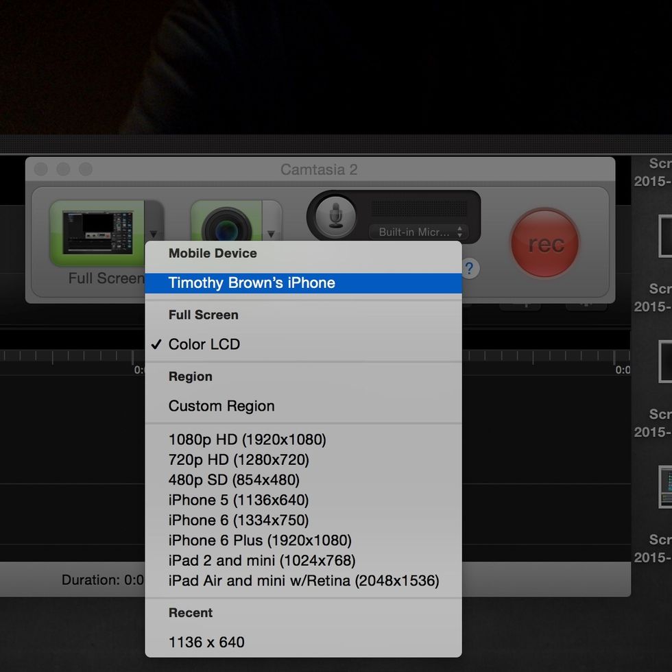Select iPhone from record menu.