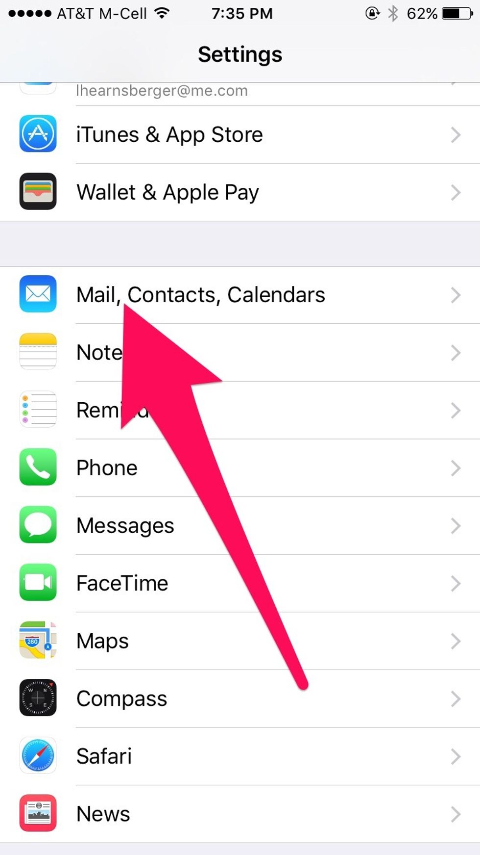 Select "Mail, Contacts, Calendars."