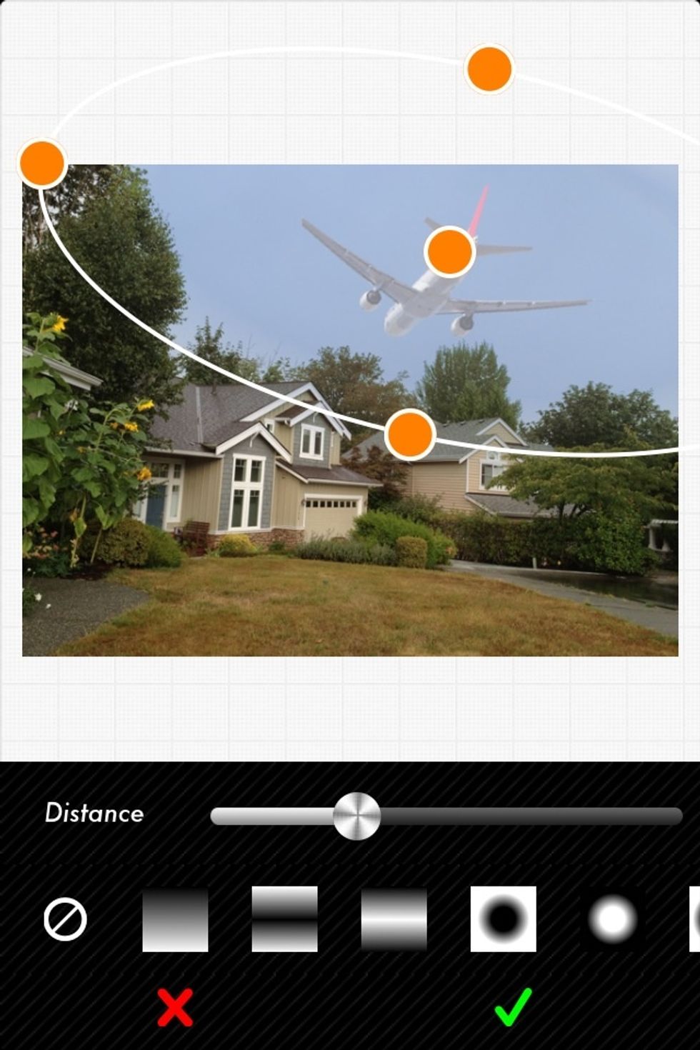 Select mask tool, here I use the round mask to only blend the airplane part into the image.