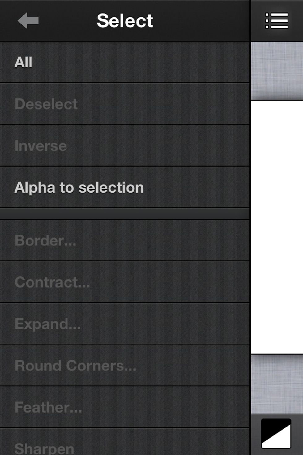 Select menu. As you can see they've really added many useful tools to this app.