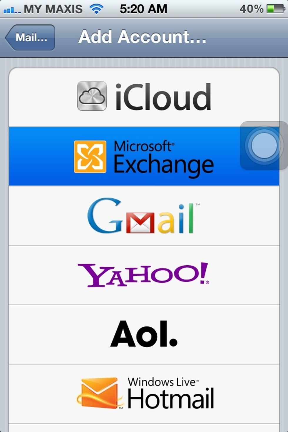Select "Microsoft Exchange"