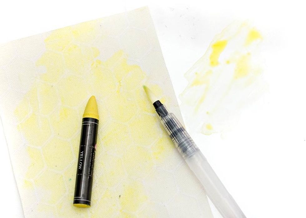 Select Oil Pastel colors that you love & scribble with each on a craft mat. Use a waterbrush & squeeze out a touch of water to mix with the Oil Pastel. Add to your canvas. Use your heat tool to dry.