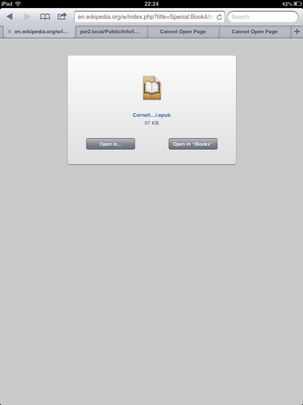 Select open in iBooks to view your book on your device or a file sharing app: eg DropBox, iFiles etc to distribute your book.