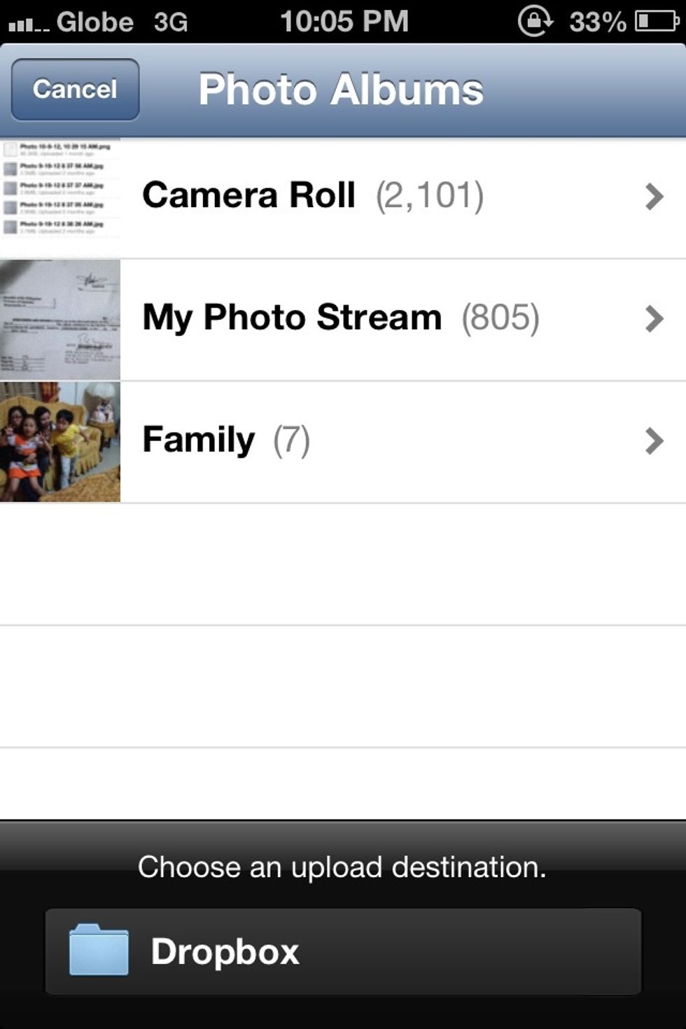 Select Pictures. at the lower left select destination (folders)