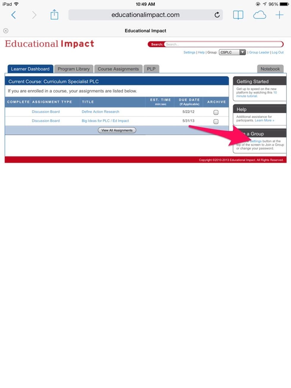 Select "Settings" under "Join a Group."