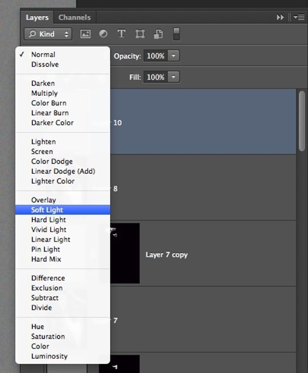 Select "Soft light" in Blending mode.