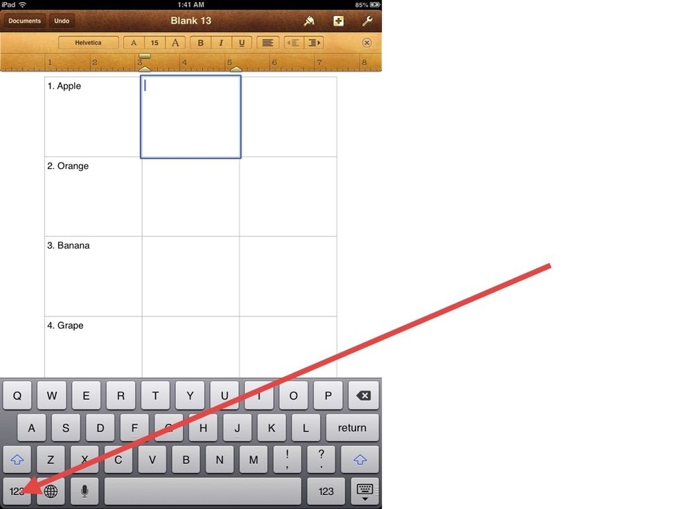 Select the 2ND COLUMN and on the keyboard tap (123).