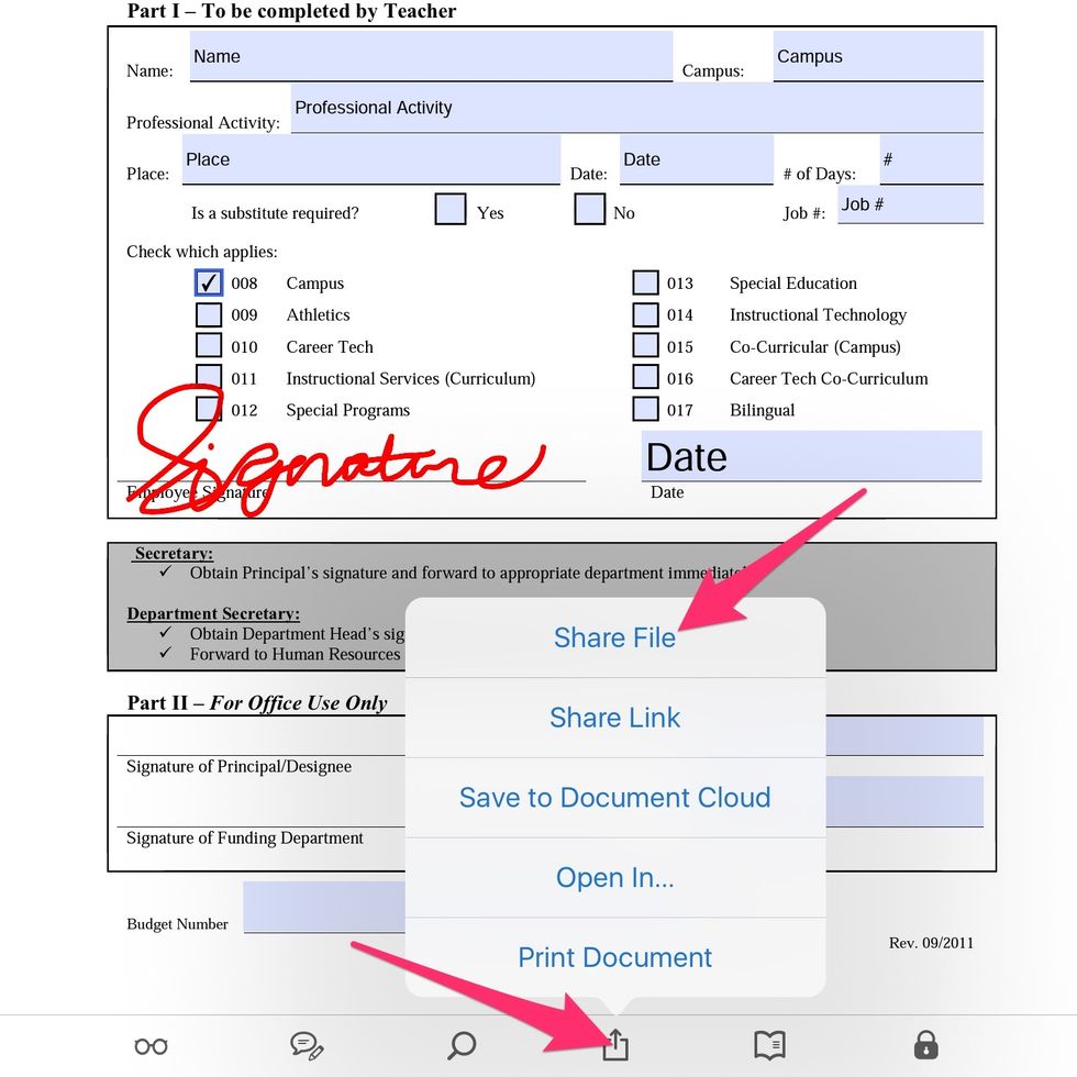 Select the Action Button > Select Share File