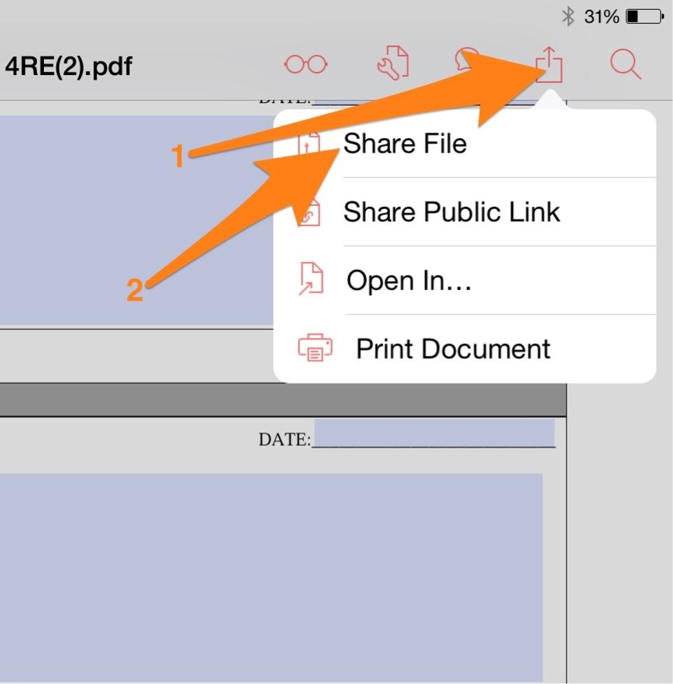 Select the Action button then Share File.
