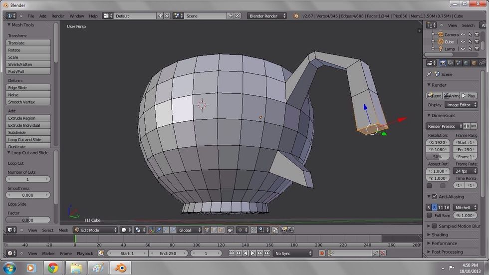 Select the bottom face of the middle of the handle.