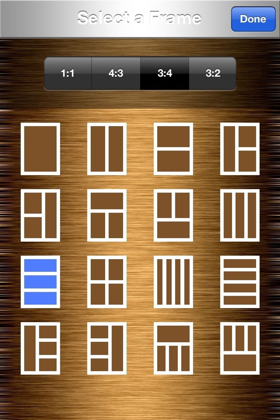 Select the collage frame under 3:4 that has three horizontal rectangle slots for your photo money.