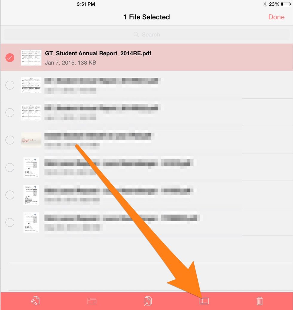 Select the document, then select the edit name button.