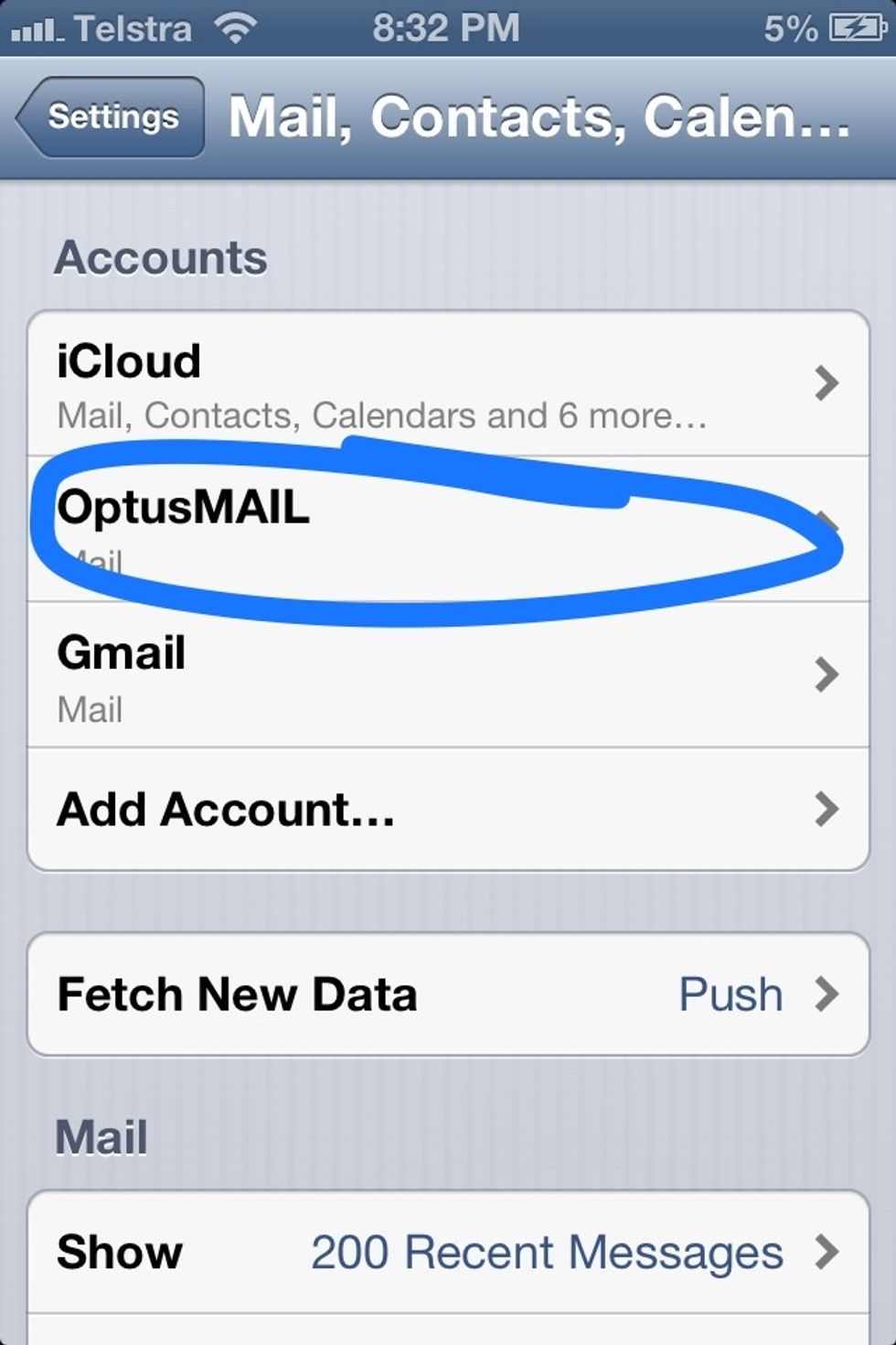 Select the email account you are receiving the relaying message from