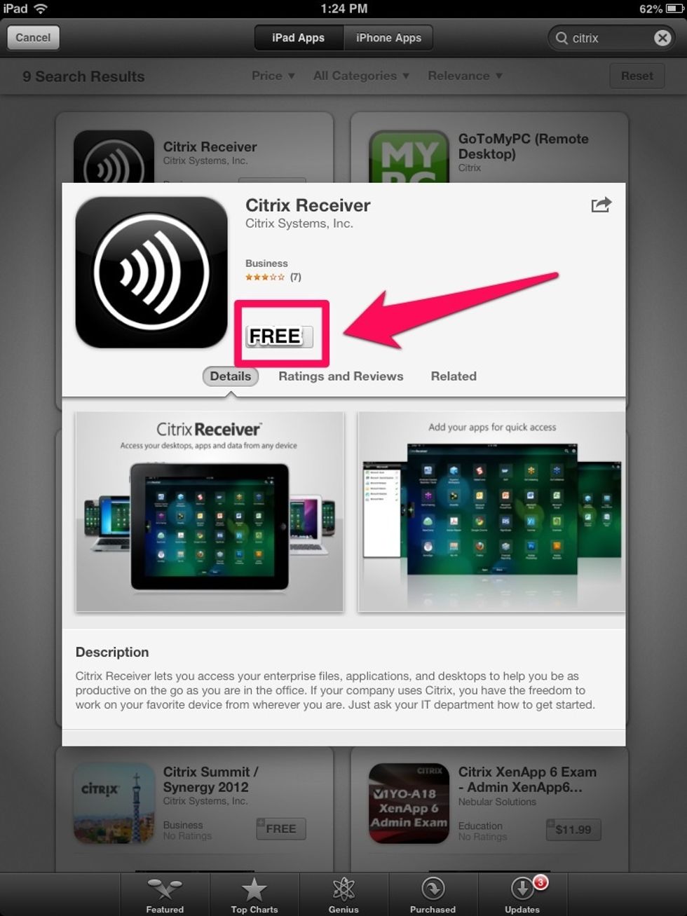 Select the FREE button to download the app to your iPad.