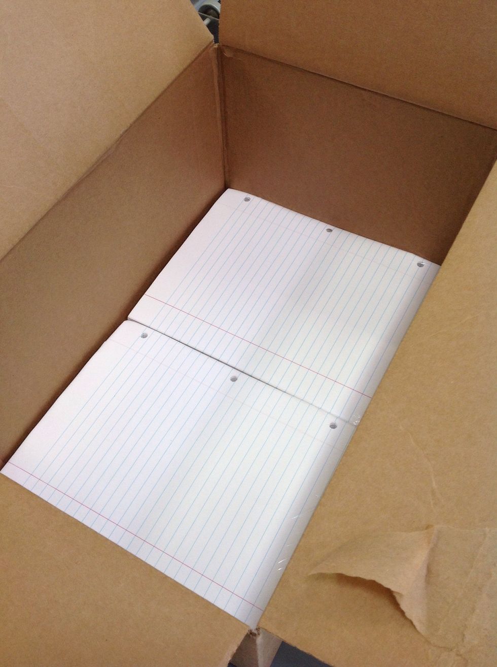 Select the heaviest and most bulky items to place in the box first. For this order it was the reams of lined paper.