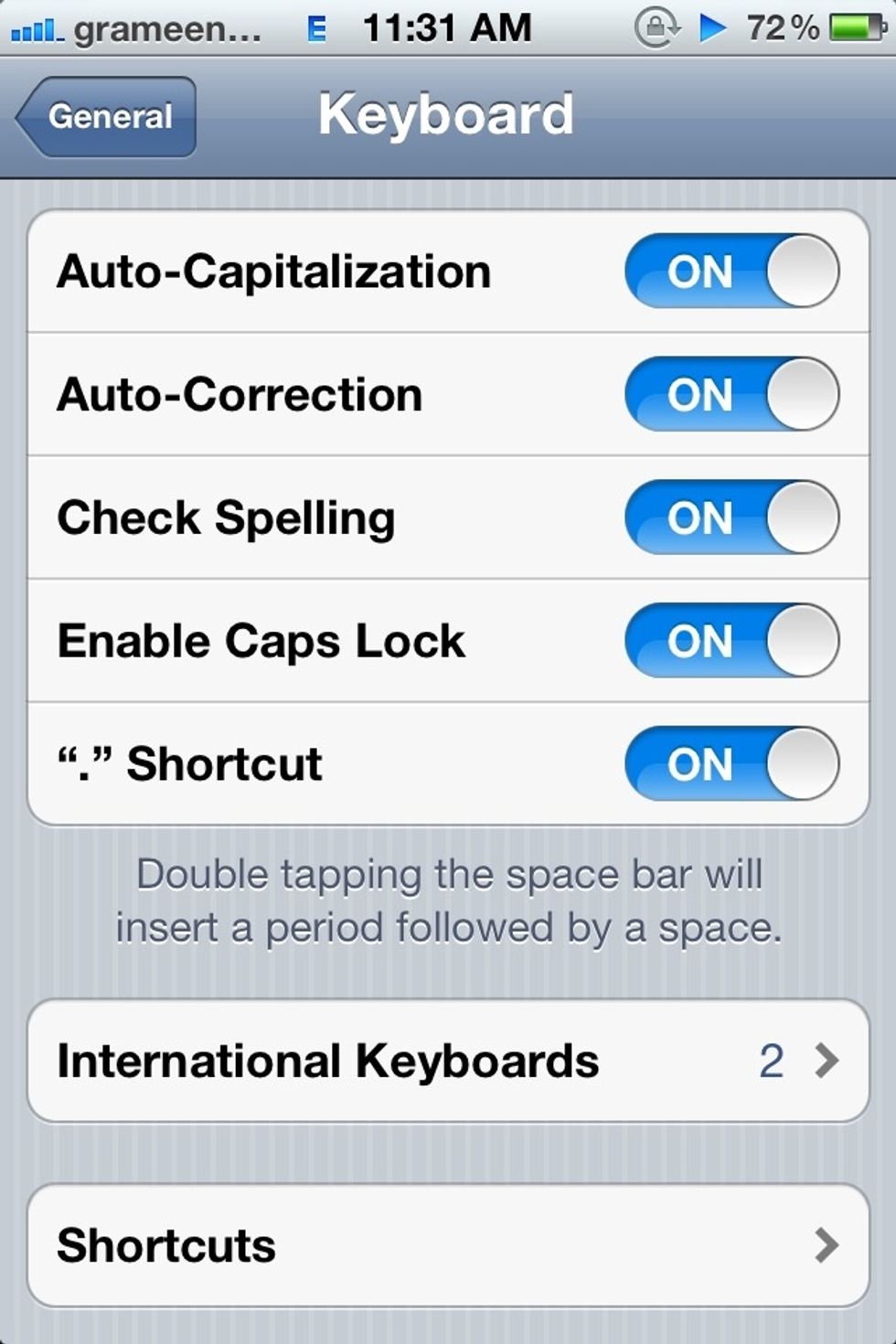Select the international keyboard menu.