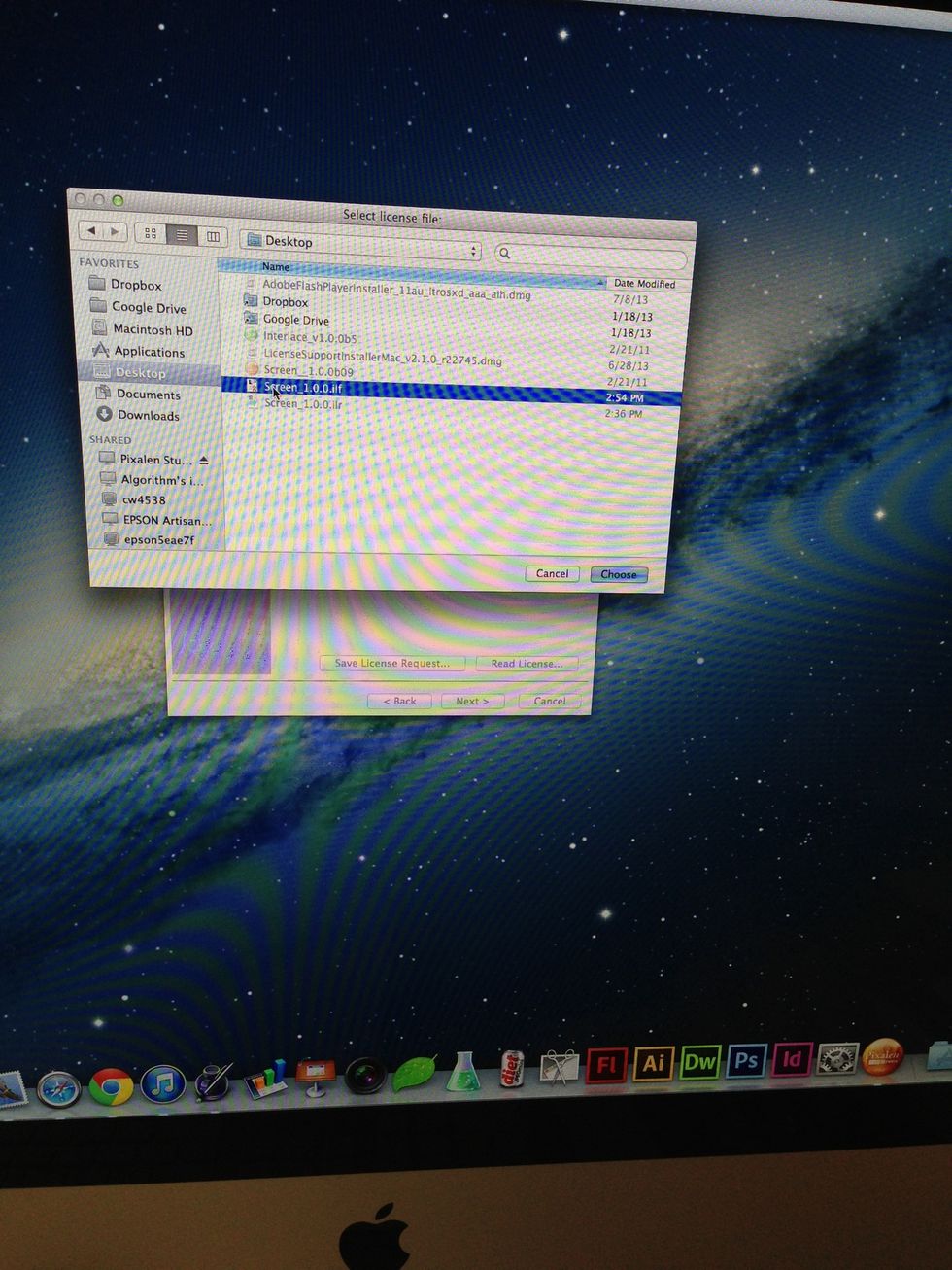 Select the license file that was emailed back to you. Click "Choose".