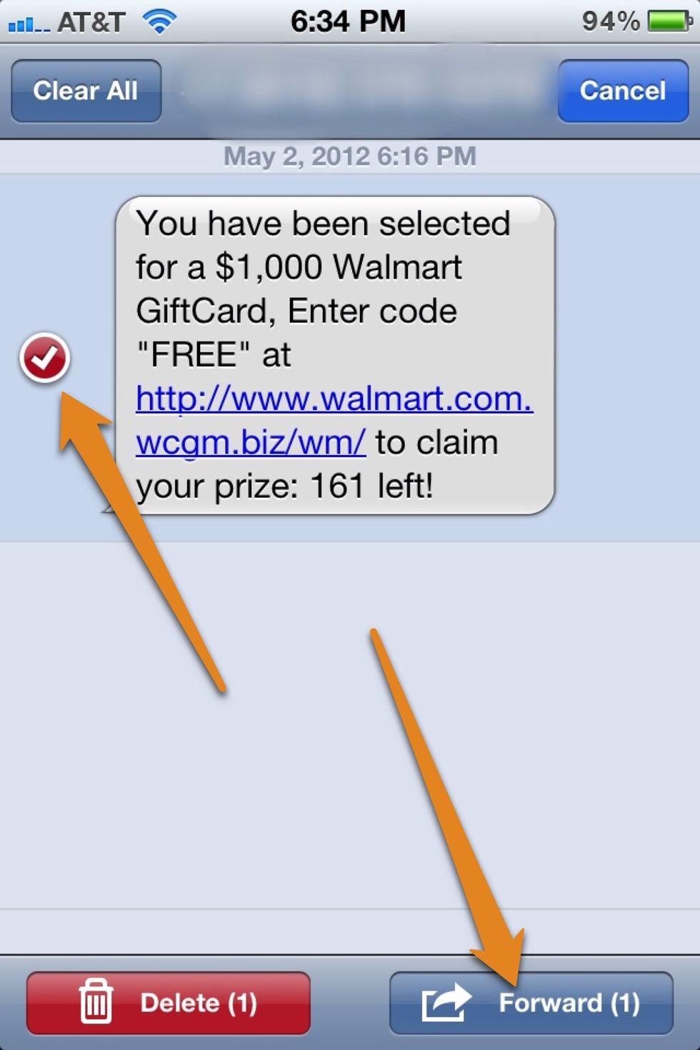 Select the message and tap \u201cForward.\u201d