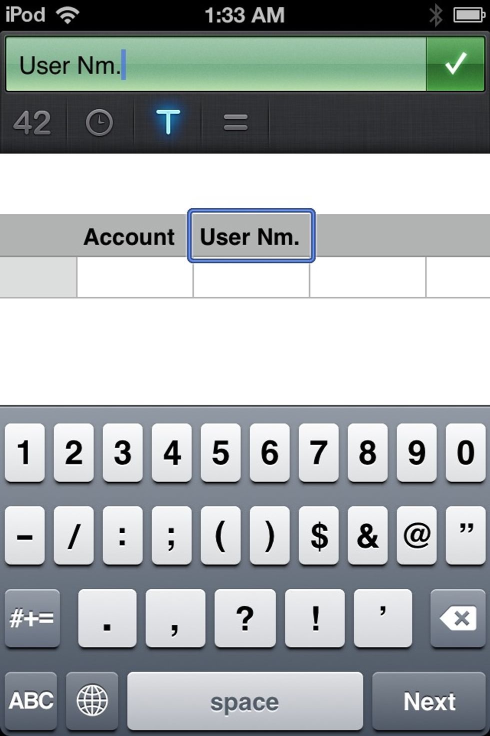 Select the next cell and do the same, this time entering USER NAME (I shortened it in the example).