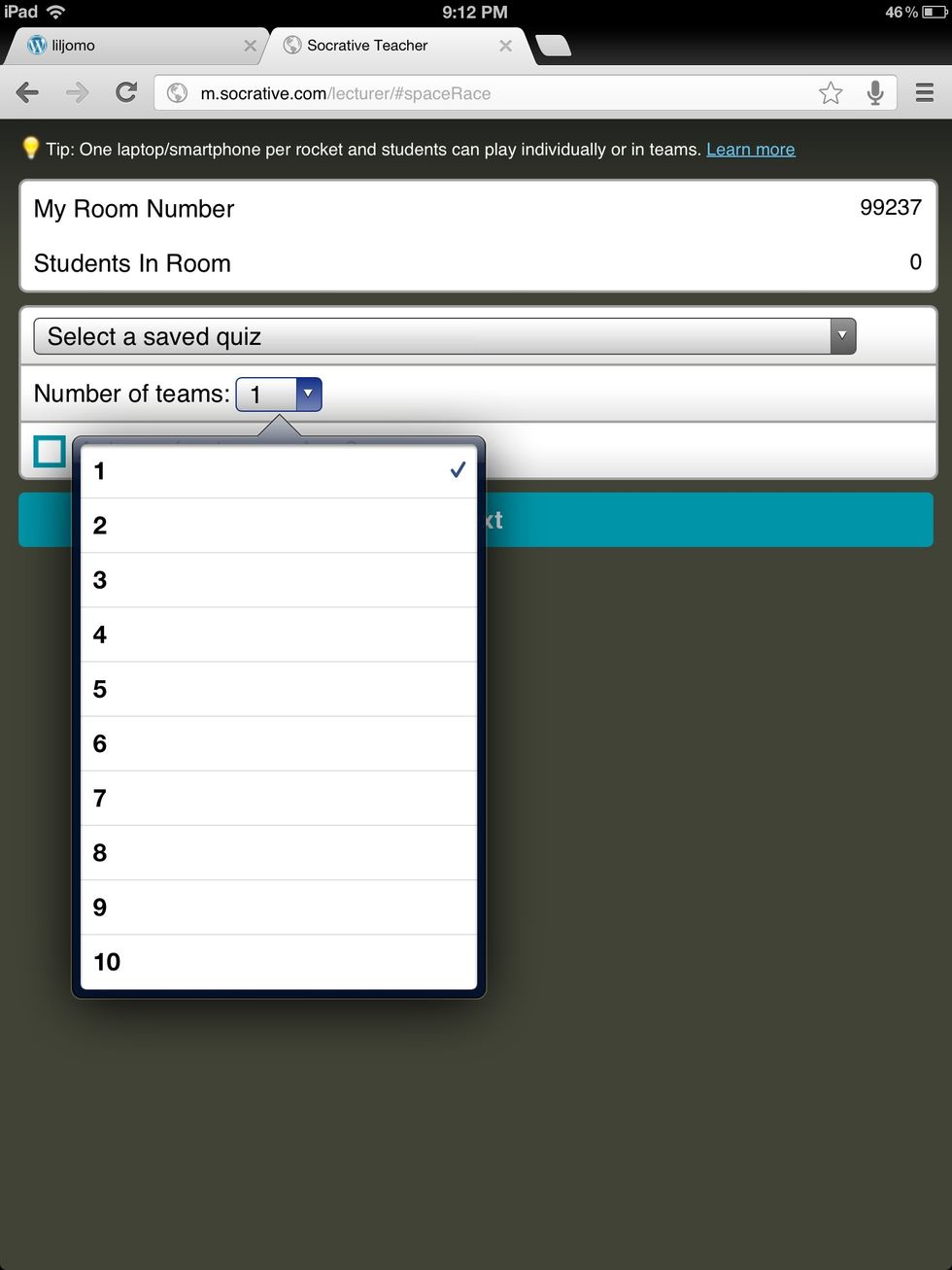 Select the number of teams.