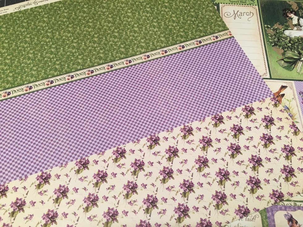 Select the paper patterns that you want to use from the collection. I selected the patterns for "March" and others from different months that were green or purple to have enough to pattern everything