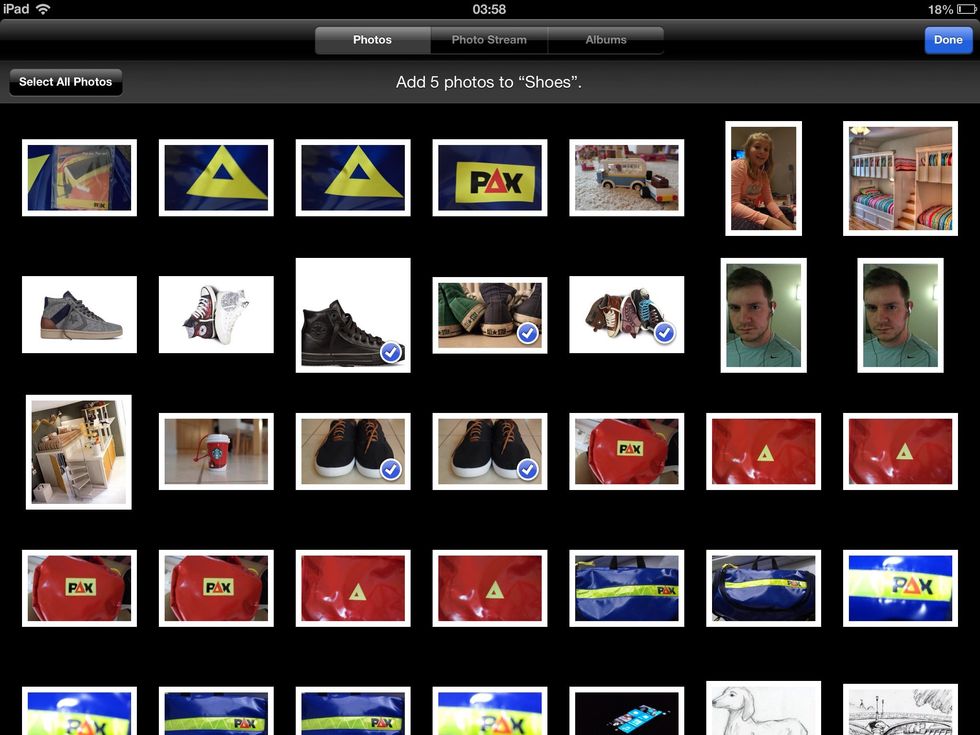 Select the pictures from your camera roll and then tap done