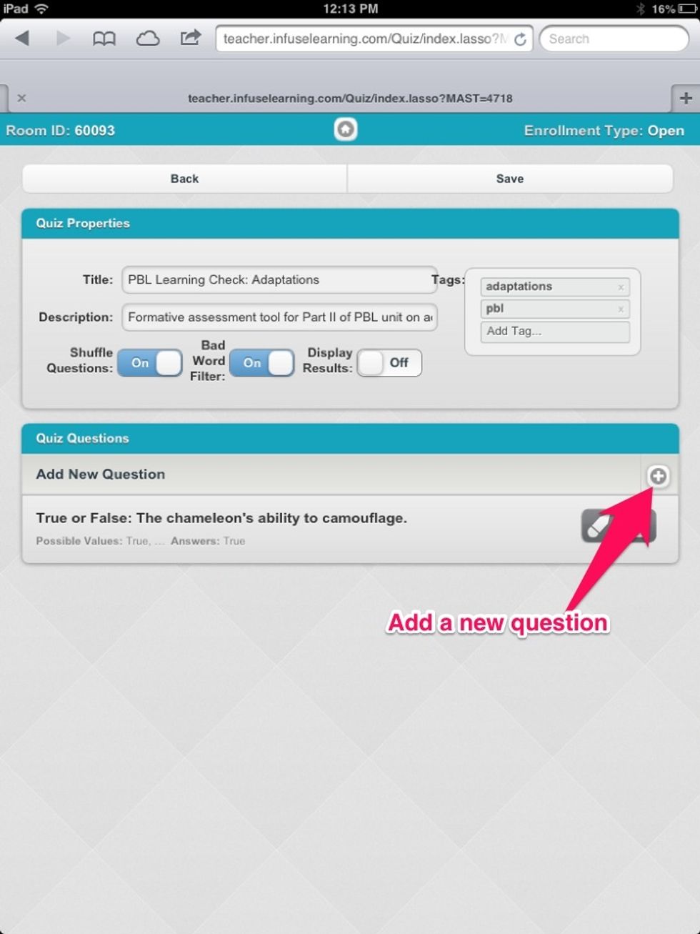 Select the plus sign to add a new question.