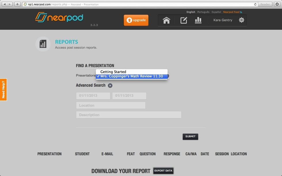 Select the presentation for your report.