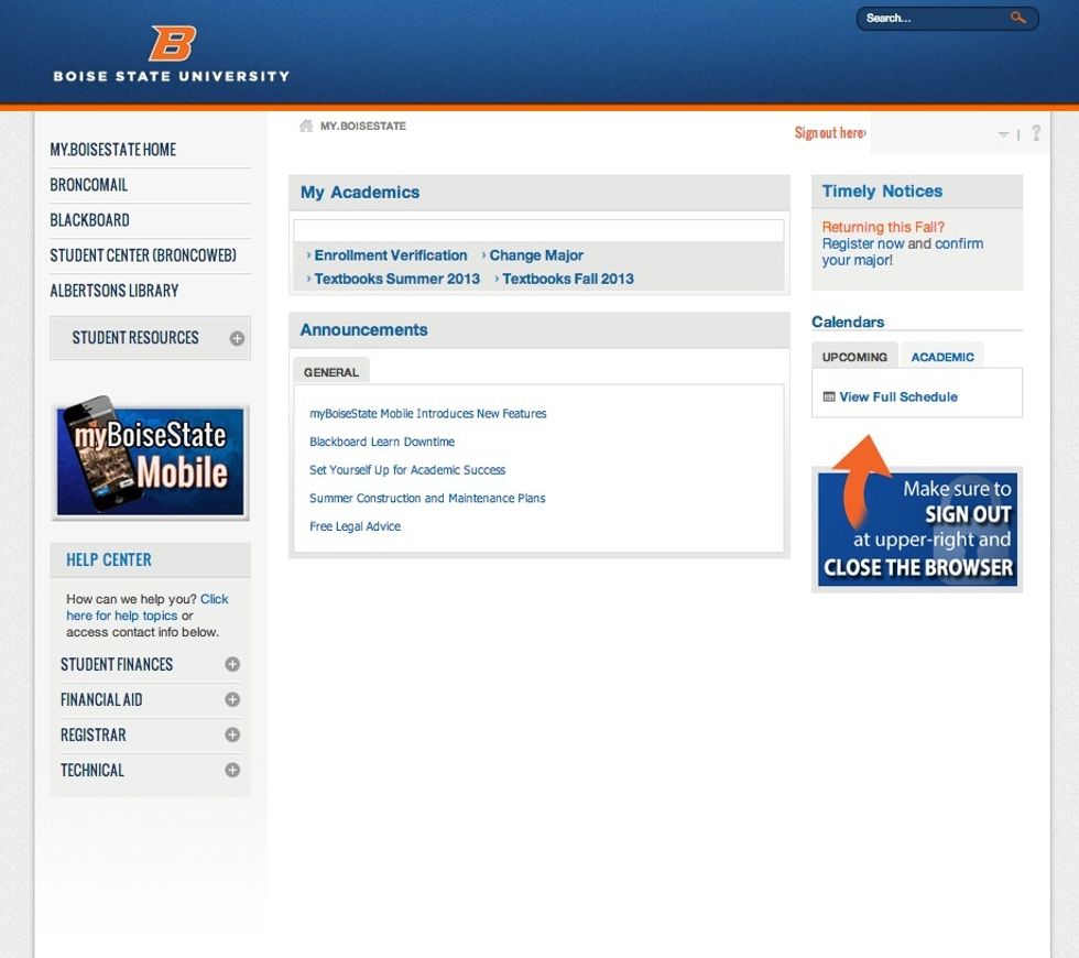 Select the Student Center (BRONCOWEB) option from the left navigation menu.