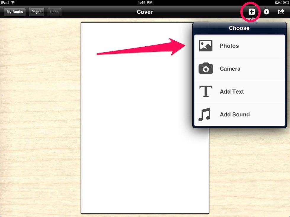 Select the + symbol to add a picture.