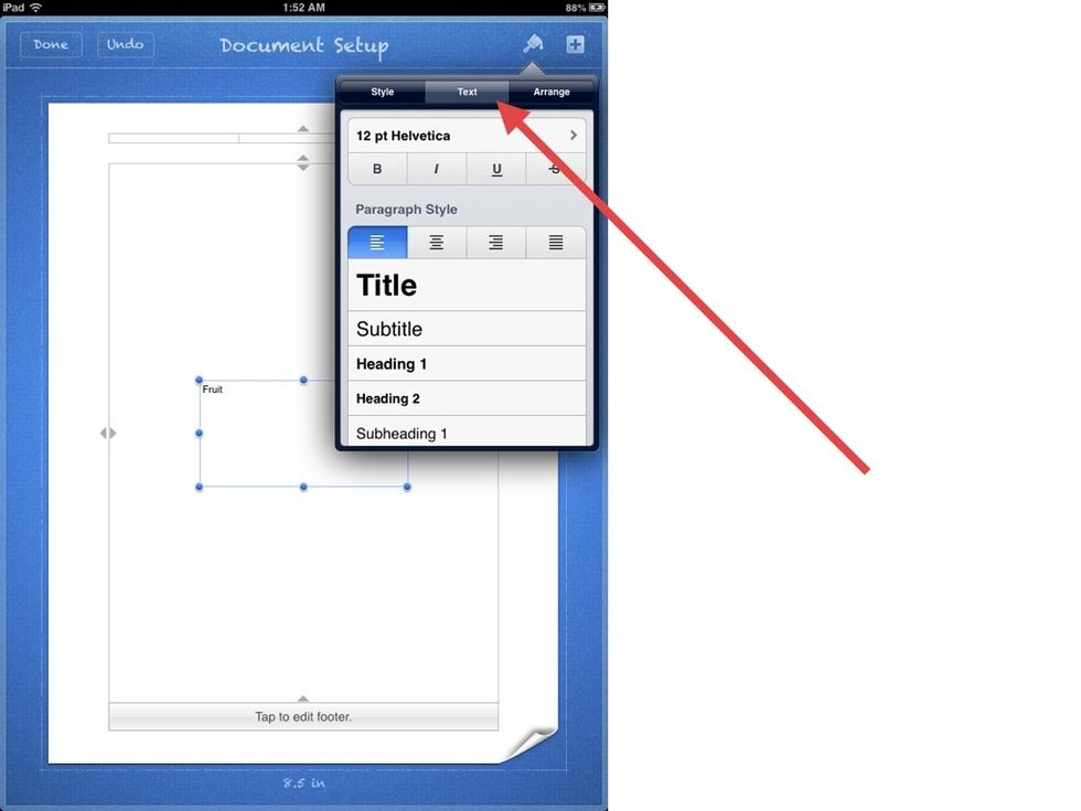 Select the TEXT TAB