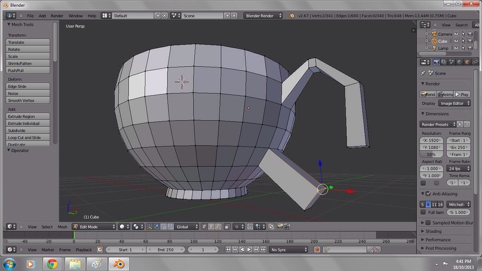 Select the two upper vertices of the previously extruded face.