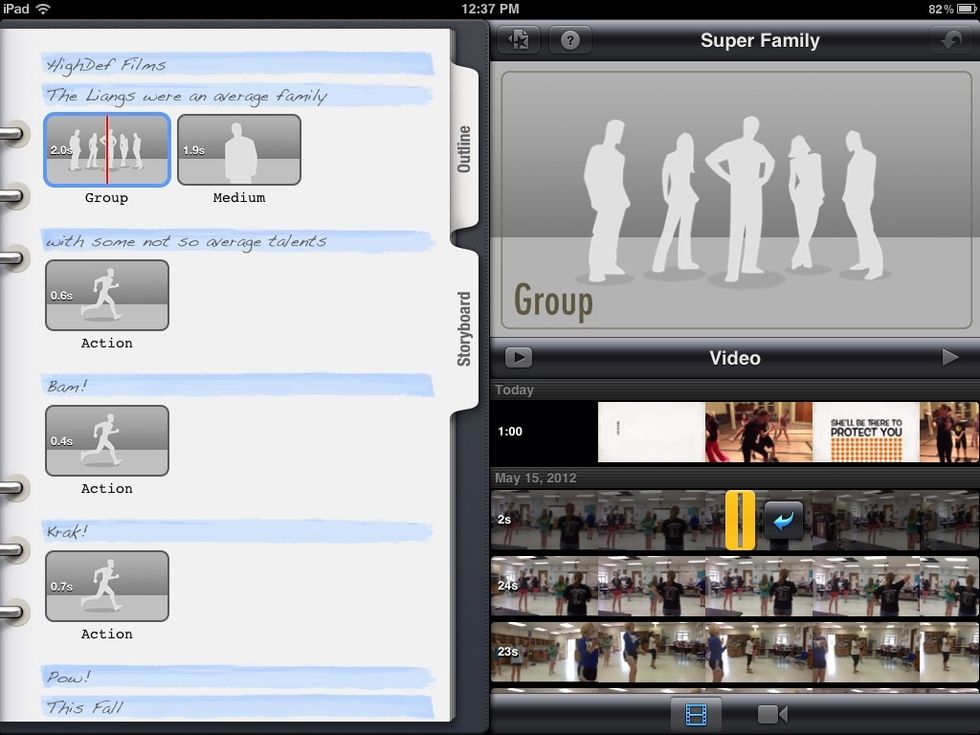 Select videos to add to your video. Or take your own videos to create your trailer. Select the video you want to use, and click the blue arrow.