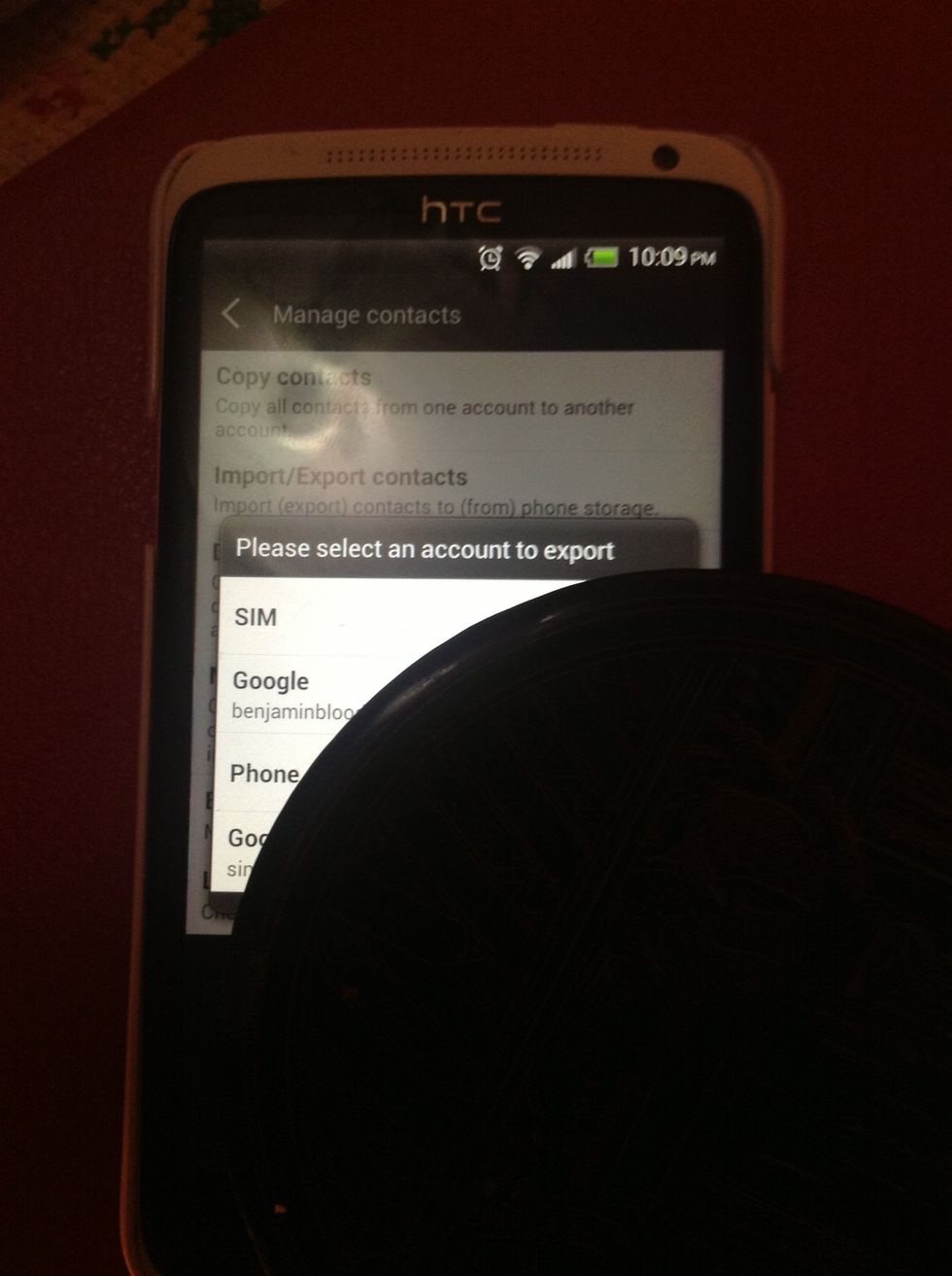 Select where to export ur contacts from..either ur phone or ur sim or google account etc..
