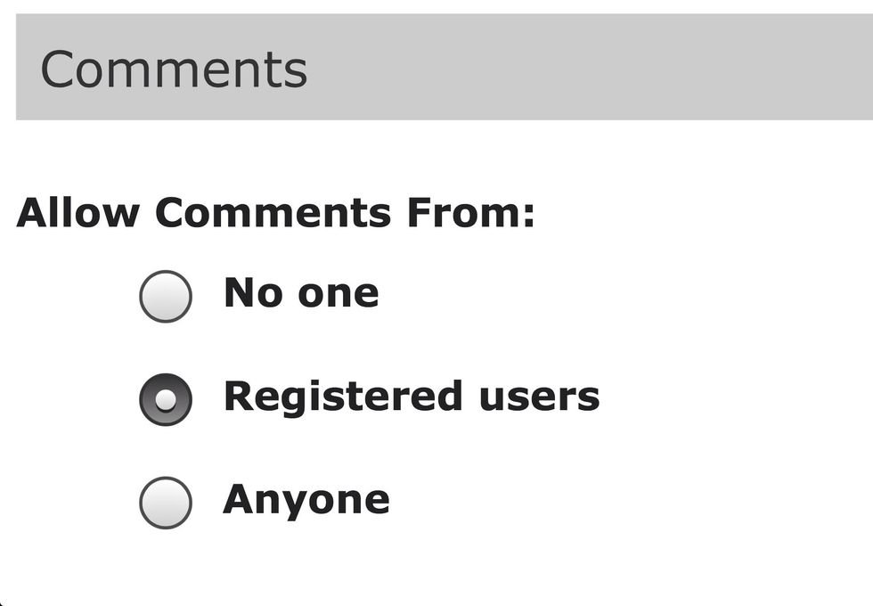 Select whom you want to allow to comment on your e-Portfolio.