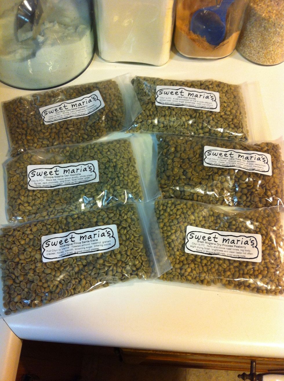 Select your coffee. I happen to have a great assortment right now. I highly recommend SweetMarias.com for green coffee. It's cheap and their website is helpful throughout the whole roasting process.