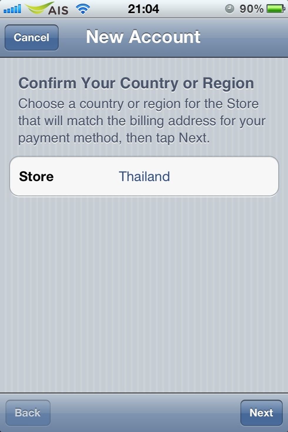 Select your country or region. Then tap on "Next"