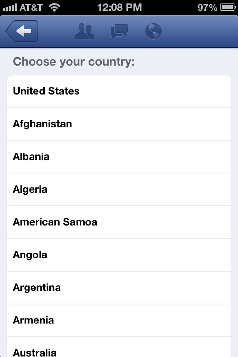 Select your country.