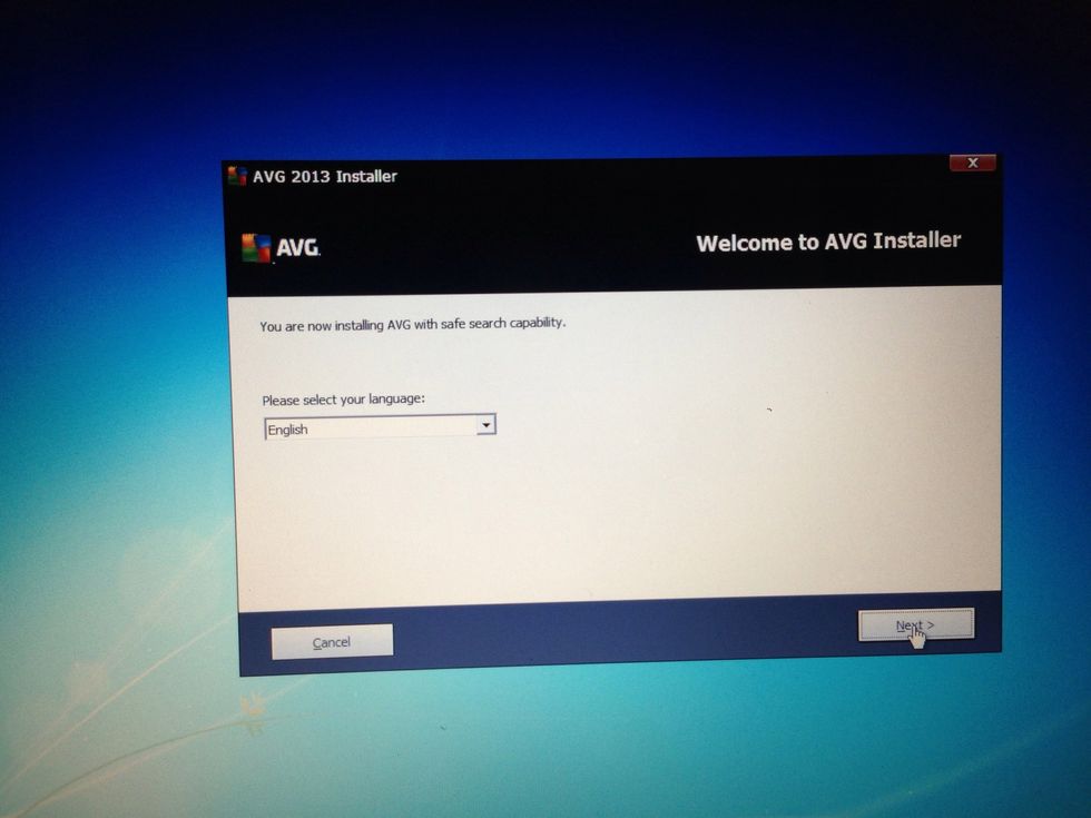 Select your language and press the "next" button on the bottom