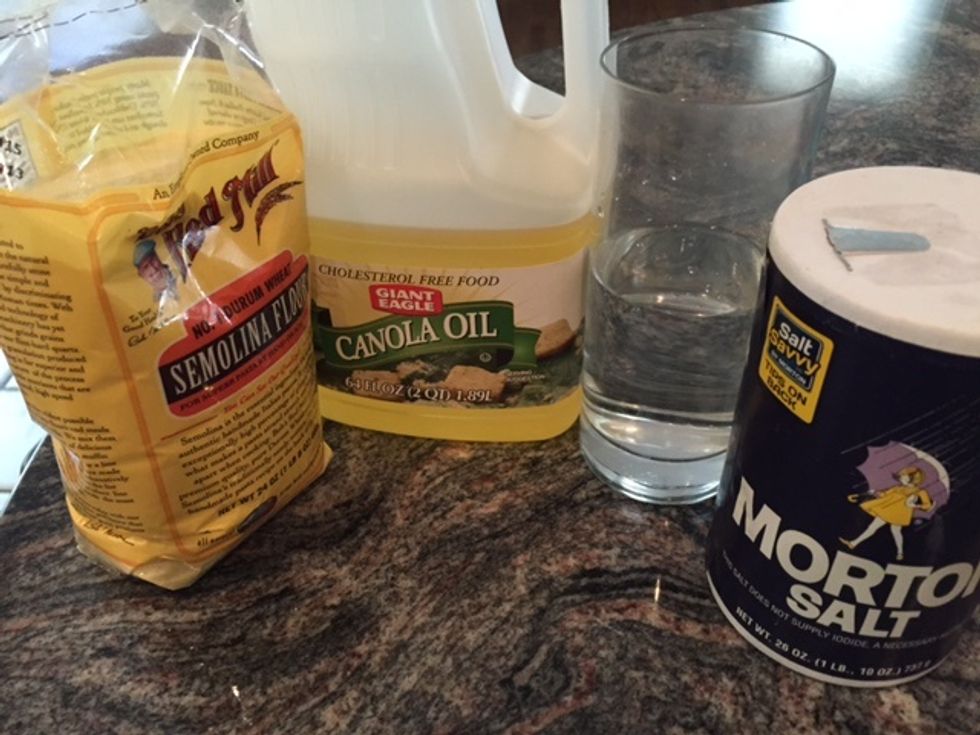 Semolina, water,salt and oil.