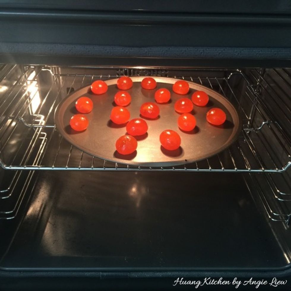 Separate and retain salted egg yolks from salted eggs. Lightly washed, pat dry and baked in preheated 175 degree C oven for 5 minutes. Set aside to cool before use.