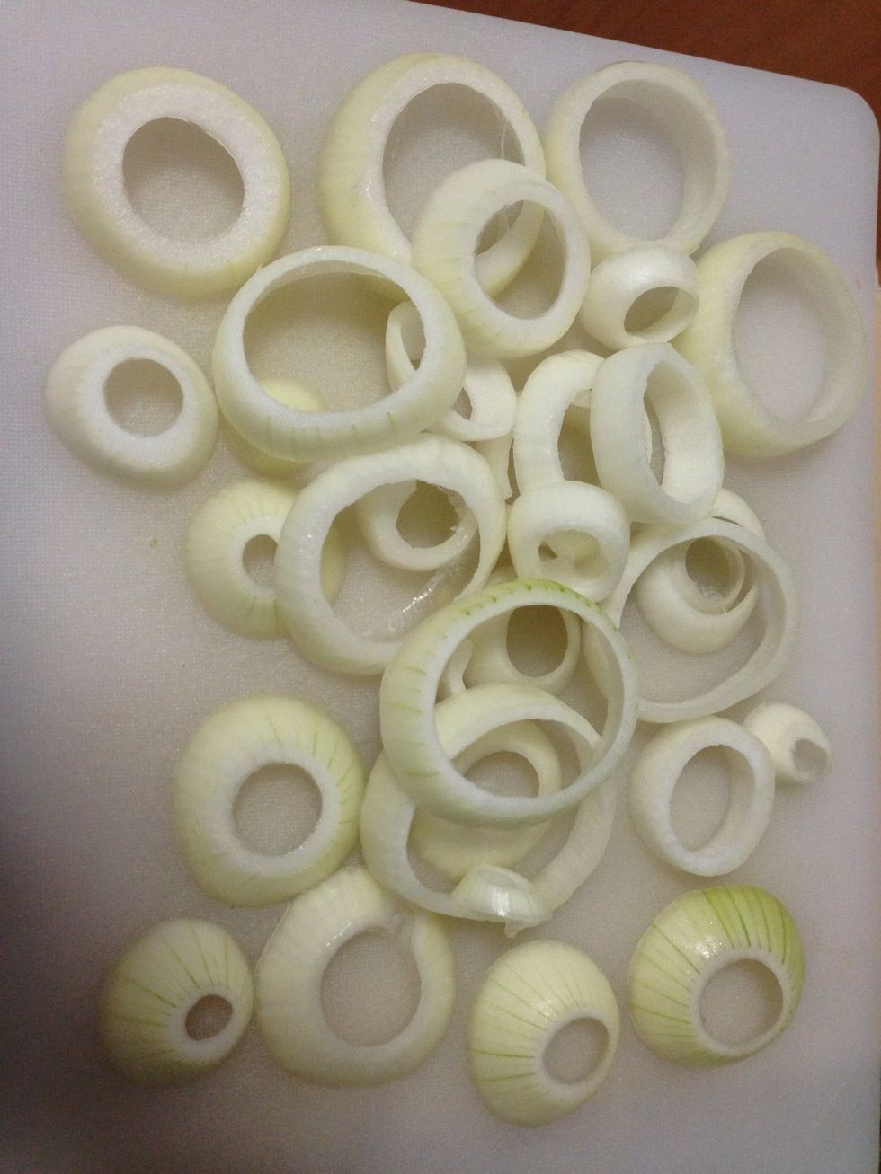 Separate each layer of the onion to get the rings.