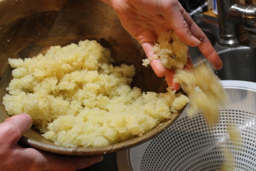 Separate egg clumps into bite size pieces by breaking them apart with your hands.