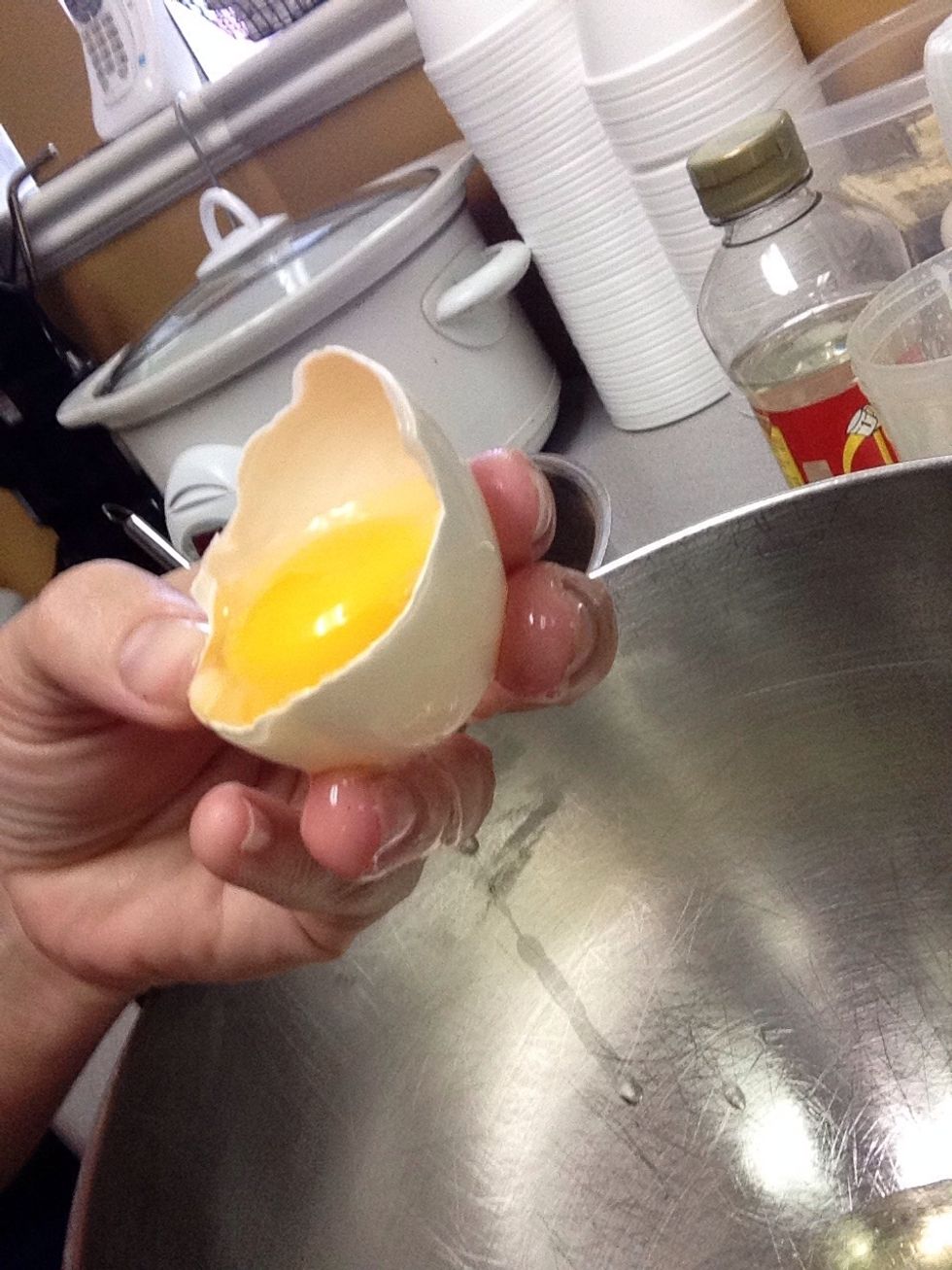 Separate egg whites into separate bowl and add milk and yolks to dry ingredients. Stir this and begin to cook at medium heat.
