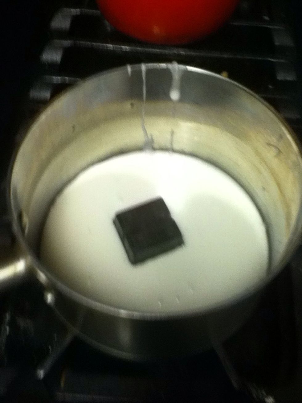 Separate half and half. Add 1oz of unsweetened chocolate