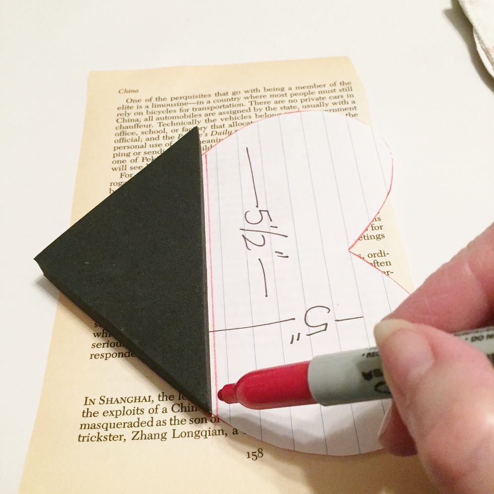 separate heart pattern into 3 sections. use triangle shaped stamp to determine bottom portion.
