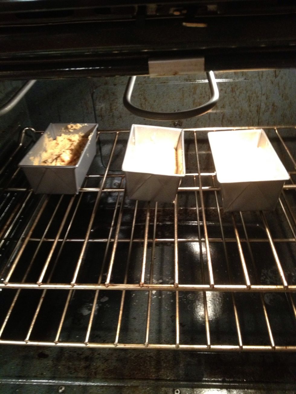Separate into 3 small loaf pans and bake at 350 degrees for about 25-30 minutes